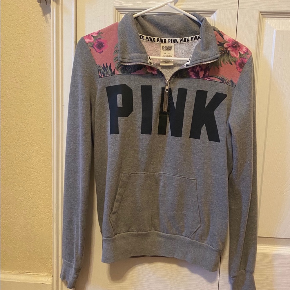 Pink VS floral quarter zip